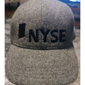 Vintage New York Stock Exchange NYSE Gray Wool Cap Leather Strapback Hat 90s Y2K